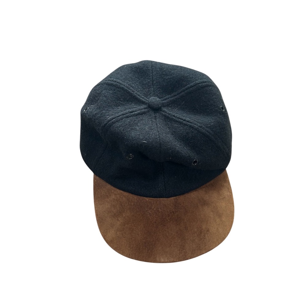 Vintage Black Wool Genuine Brown Suede Leather Brim Strapback Hat One Size - Picture 1 of 8